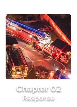 Chapter Select Response Unhovered Image of fire trucks: Response