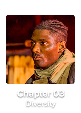 Chapter Select Diversity Unhovered Up close image of firefighter: Diversity