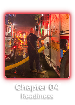 Chapter Select Readiness Hovered Firefighter preparing a fire truck: Readiness