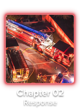 Chapter Select Response Hovered Image of fire trucks: Response